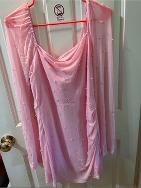 Pink Pearl-Embellished square Neck Dress